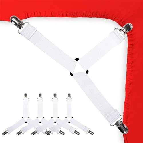Pinces À Draps, Sangles de Fixation de Drap, Pinces À Drap Réglables en 4 Pièces, Sangles de Fixation À Clip Fixe, Pinces À Drap Triangulaires, pour...