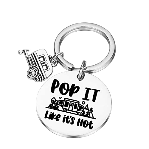 PLITI RV Camping Keychain For Camper Lover Travel Trailers Gift Pop It Like It's Hot Funny Camping Accessories Key Ring For Happy Camper (Pop it hot)