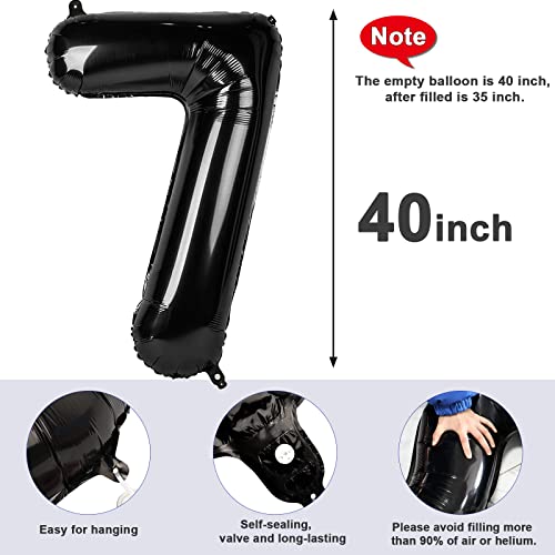 Image of 7 Balloon Numbers Birthday Decorations, 40In Black Balloons for Men Women | Eye-catching Appearance, Perfect Decorative Centerpieces, Convenient Self-sealing Structure, Widely for Various Occasions