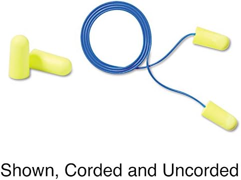3M Ear Plugs, E-A-Rsoft Yellow Neons 315-1250, Uncorded, NRR 33 | 200 Pairs/Box, 1 Pair/Poly Bag, Tapered Cylinder Shape, Slow Recovery Foam