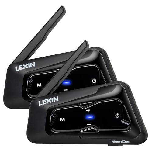 LEXIN MeshCom Bluetooth Headset für Motorrad Helm Mesh Kommunikationssystem CVC und DSP Geräuschunterdrückung Audio-Multitasking Funktion IP67 Wasserdicht Doppelpack