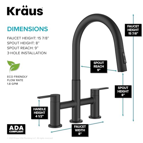 Image of KRAUS Oletto Bridge Kitchen Faucet with Pull-Down Sprayhead in Matte Black, KPF-3122MB