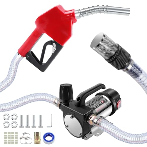 Fuel Transfer Pump Kit, 12GPM Heavy Duty Diesel Transfer Pump, 12V 990W Self-Priming Fuel Transfer Pump with Auto Shut Off Measure Nozzle 6 meter Hose for Diesel, Kerosene, Machine, Transformer Oil