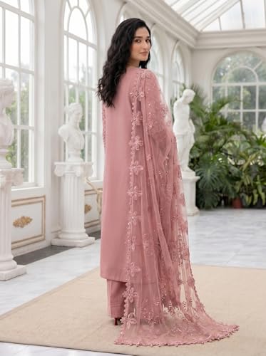 Image of RUDRAPRAYAG Faux Georgette Fabric With Heavy Embroidered Sequence With Khatli Work Semi Stitched V-Neck Salwar Suit Sharara With Dupatta For Women