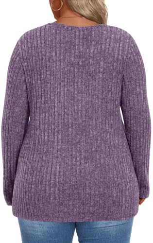 Image of HOTGIFT Womens Plus Size Sweater Tops Long Sleeve Crewneck Casual Tunic Shirts Buttons XL-5XL Blouse Soft Comfy Fashion