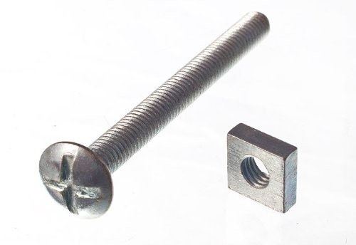 Vis de toiture M6 x 60 et écrous carrés pour fixation de tôle ondulée filetée ZP