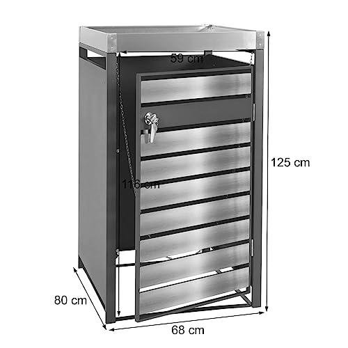 1er Mülltonnenverkleidung mit Pflanzkasten HWC-J81, erweiterbar, 125x68x80cm Metall 31kg, anthrazit - Buche-Holzoptik