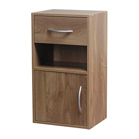 URBNLIVING 1 Door 1 Drawer Wooden Bedroom Bedside Cabinet Shelf Nightstand Side Table Unit (Oak) Cover