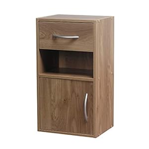 URBNLIVING 1 Door 1 Drawer Wooden Bedroom Bedside Cabinet Shelf Nightstand Side Table Unit (Oak)
