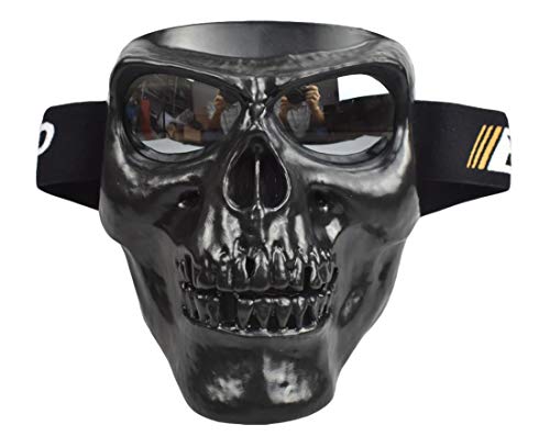 JFFCESTORE Motorbike Motorcycle Off-Road Riding Skull Full Mask with Goggles Glasses for Tactical Helmet M88,MICH Motorcycle Open Face Helmet(Black Silver)