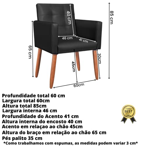Kit 2 Poltronas Cadeira Courino para Recepção Sala de estar Clinica Escritório (Preto)