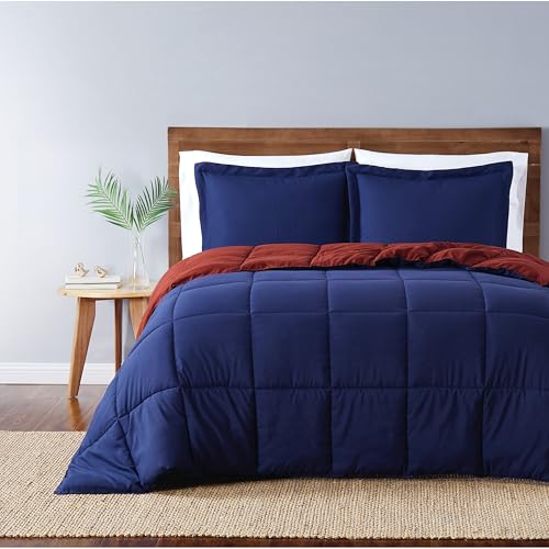 TRULY SOFT Everyday Reversible Comforter Set Navy to Burgundy Polyester 3-Piece King Comforter Set, Solid Color Themed, for Men and Women, Oeko-TEX Certified Confidence