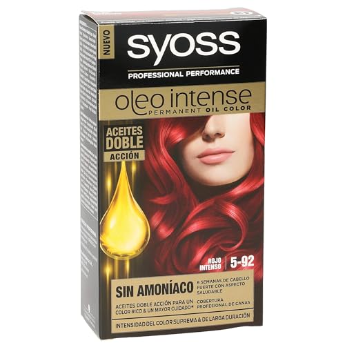 Syoss Oleo Intense - Tono 5-92 Rojo Intenso – Coloración permanente sin amoníaco – Resultados de peluquería – Cobertura profesional de canas