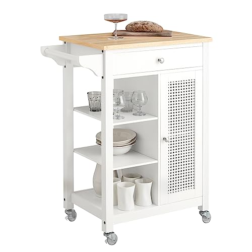 SoBuy FKW46-II-WN Servierwagen mit Gitteroptik Küchenwagen mit 3 Regalböden Küchenwagen auf Rollen Rollwagen BHT ca. 67,5x87x40cm