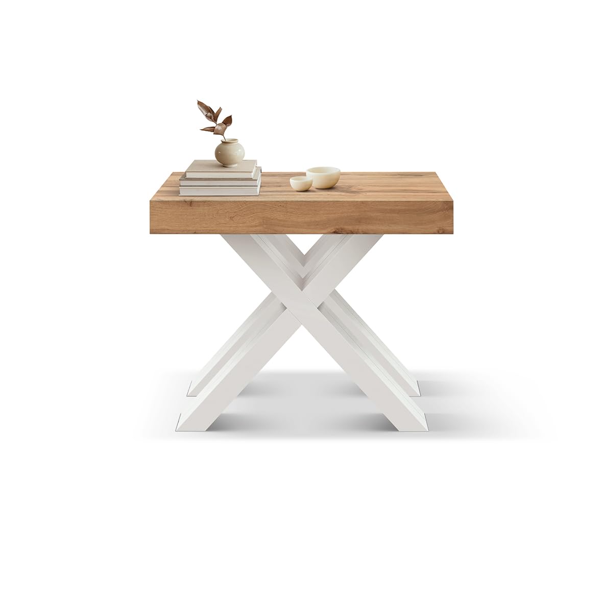 PAZZO DESIGN, Tavolo Consolle Allungabile Grazia con porta prolunghe e gambe bianche a X, Fino A 16 Posti, Cucina, Salvaspazio, Made in Italy, Da 45 A 402 Cm - id_2374