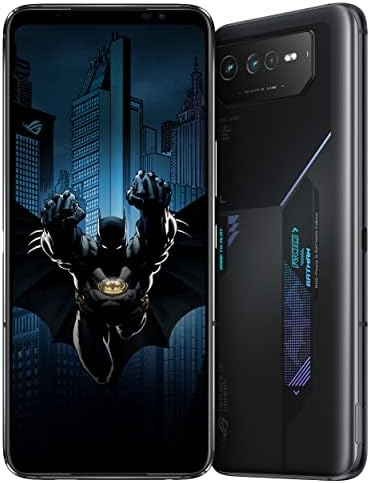 ASUS ROG Phone 6 Batman Edition Cell Phone, 6.78” FHD+ 2448x1080 165Hz, 6000mAh Battery, 50MP/13MP/5MP Triple Camera, 12MP Front, 12GB RAM, 256GB Storage, 5G LTE Unlocked Dual SIM, AI2201-12G256G-BM
