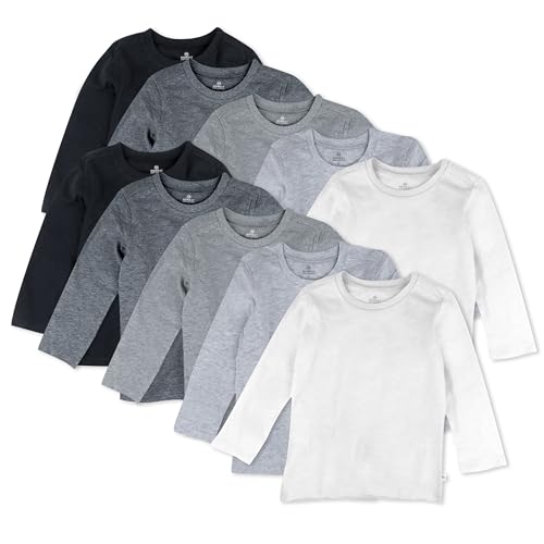 HonestBaby 10 Pack Long Sleeve T Shirts 100% Organic Cotton for Toddler, Boys, Girls, Gray Ombre, 0-3 Months