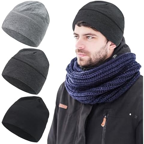 Qearl 3 Packs Slouchy Beanie Hat for Men Women Winter Warm Hats for Running Cycling Skull Cap Black Cover