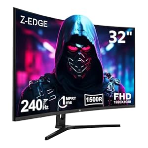 Z-Edge 32 Inch Curved Gaming Monitor 240Hz 1ms MPRT Full HD 16:9 Curved Screen Frameless LED Monitor, Ultra-Thin Bezel, FreeSync, DisplayPort & HDMI, Black