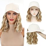 AliRobam Synthetic Wig Hat with Natural Wave hair Extensions attached for woman Baseball cap wig mix blonde curly wavy Hairstyle Adjustable Beige Hat Wig (M27/613, 14inch)
