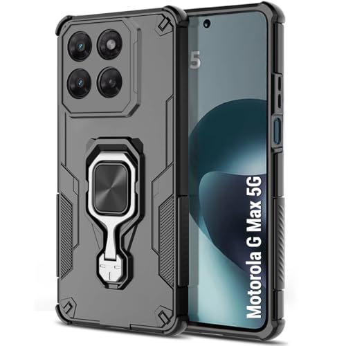 Image of TheGiftKart Tough Armor Bumper Back Case Cover for Motorola Moto G Max 5G | Ring Holder & Kickstand in-Built | 360 Degree Protection Back Case Cover for Motorola G Max 5G (PC & TPU, Black)