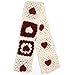 BIBITIME Handmade Knit Colorful Grid Floral Granny Square Scarf Crochet Warm Neck Warp Women Lady Winter (One Size, Beige Wine Red)