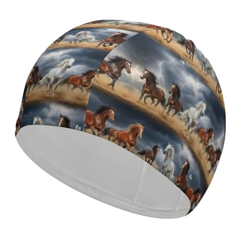 Swim Caps for Women Men Adults, Comfortable Durable Wild Running Horse Swimming Caps for Long Thick Hair, Keep Hair Dry Swimming Accessories