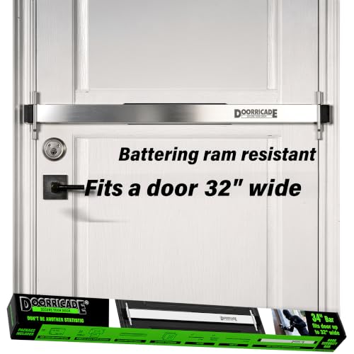 Doorricade Security Bar - Fits an Inward Opening Door up to 32 Wide-Silver