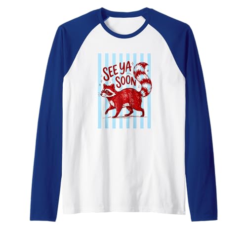 Mens See Ya Soon Funny Raccoon Graphic Summer Men Women Quote Raglan Baseball Tee