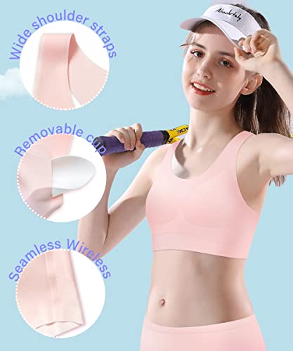 YACCA Girls Training Bra-Racerback Sports Seamless Bras for Girls，Teen Bra with Removable AA Cup Pad (Pink)2