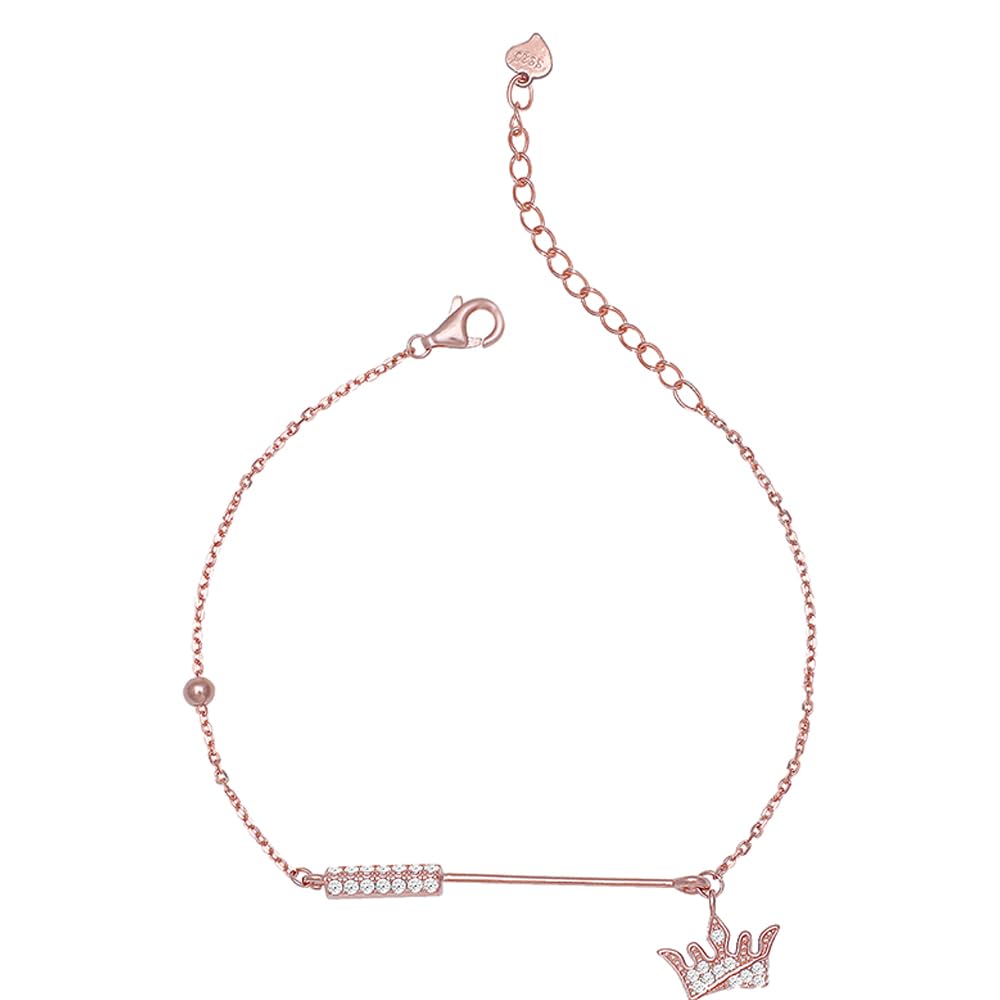 925 Silver Anushka Sharma Rose Gold Crown Bracelet, Adjustable | Gifts for Women and Girls | With Certificate of Authenticity and 925 Stamp | 6 Months Warranty