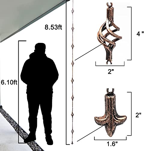 Ajure Spiral Rain Chains For Gutters With Anchor, 8 Cups 8.5Ft Decorative Chain For Rain Gutter Rust-Proof, Splash Prevent Rain Catcher For Outside Downspout Replacement, Pre-Weld Iron Chain. #TOP2