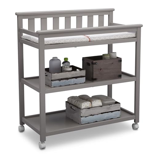 Delta Children Flat Top Changing Table with Wheels and Changing Pad - Greenguard Gold Certified, Grey - image 3