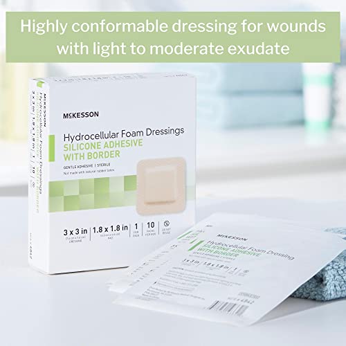 Mckesson Hydrocellular Foam Dressings, Sterile, Silicone Adhesive With Border, Dimension 3 In X 3 In, Pad 1 4/5 In X 1 4/5 In, 10 Count, 1 Pack #TOP1