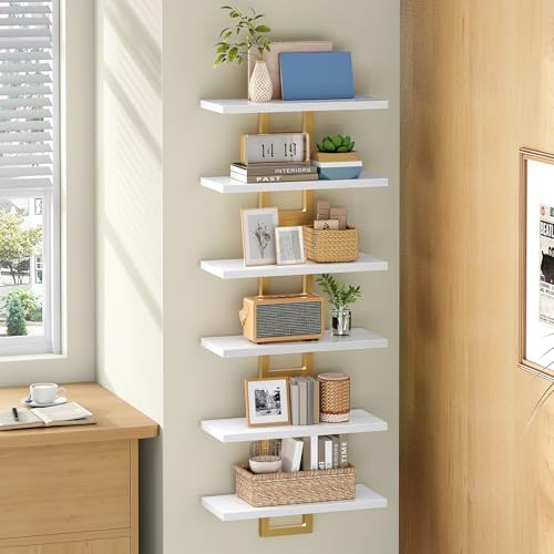 HOOBRO Floating Shelves, 15 Inch Wall Shelf Set of 3, Wall Mounted Storage Shelves 2-Tier, Hanging Bathroom Shelves, for Living Room, Bedroom, Bathroom, Kitchen, White and Gold DW32BJP301 by HOOBRO - Image 3