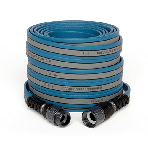 FITT HiFlo Water Hose 100ft, Multipurpose Flat Garden Hose, Easy to Use and Long-lasting Performance, Grey