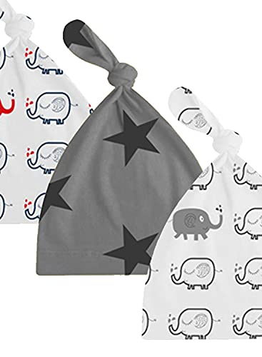 Image of A.T.U.N. (ALL THINGS UBER NICE) Unisex Kids Cotton Printed Knot Hats for Baby Boys and Girls (Pack of 3)