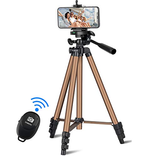 Phone Tripod, Eocean 50 Extendable Lightweight Aluminum Phone Tripod Stand with Cell Phone Mount Holder & Wireless Remote, Tripod for iPhone/Android/Smartphone & Camera