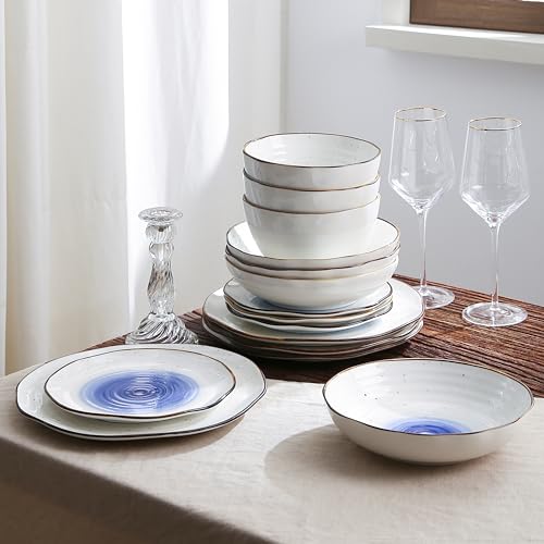 Image of Christian Siriano Luma 16-Piece Dinnerware Set Porcelain, Blue