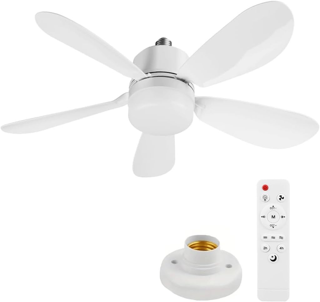 AOBUJDUB Ceiling Fan Light, E26/E27 LED Ceiling Fans with Lights & Remote Control, 3 Colors Dimmable 3000K-6500K, 42cm/52cm Light Bulb Fan(52cm 40w+Bese)