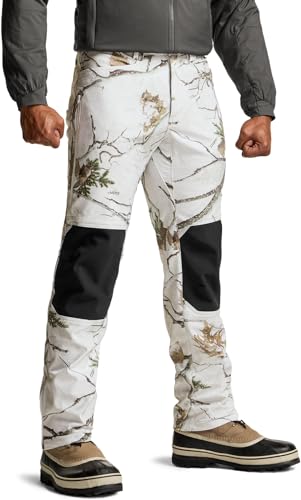 CQR Men's Winter Waterproof Softshell Fleece-Lined Snow Ski Pants, Thermal Outdoor Cargo Work Hiking Pants, Expedition Winter Hunting Camo, 32W x 32L