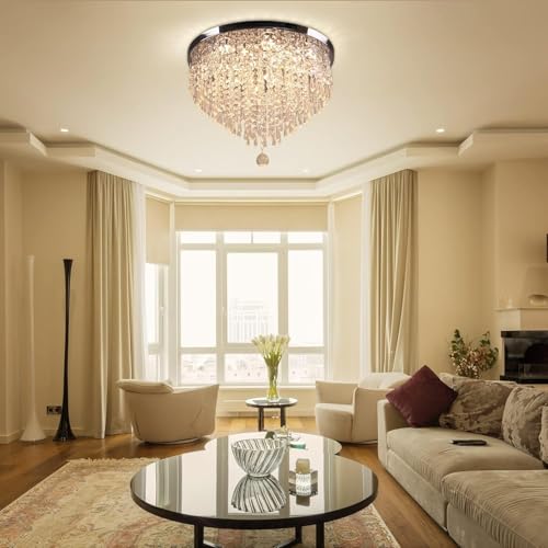 Image of INTERIOR HANDICRAFT LED Ceiling Light Crystal Chandelier Jhoomer Lighting Fixture Modern Pendant Lamp for Hall, Bedroom Living & Dining (63 watts, Stainless Steel)