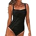 Women's One Piece Swimsuits Vintage Shirred Tank Swimwear Tummy Control Bathing Suits (XXX-Large, Black)