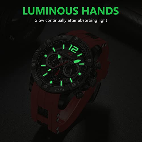 Image of Mini Focus MF0349G Chronograph Watch for Men with Silicone Strap, Multifunction Analog Dial, Quartz Movement, Date Display, Luminous Hands & Water Resistance - Sport Casual Men's Wristwatch