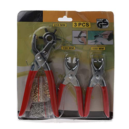 QUQUTWO 3Pcs Leather Belt Hole Punch Plier Eyelet Snap Setting Pliers Hand Puncher Tools Silver & Red