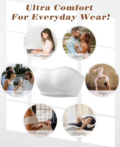 Image of DOCUMO Strapless Bra for Women Padded Bandeau Bra Non-Slip Silicone Seamless Wireless Tube Top Bra