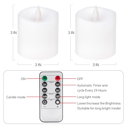 Image of 3x3 Flameless Candles Battery Operated with Remote Timer, Last 600 Hours Battery Candles Flickering, White Real Wax Electric LED Candle for Wedding Party, Set of 2
