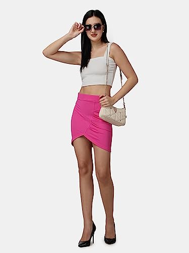Image of POPWINGS Casual Shimmer Solid Sarong Mini Skirt for Women | Summer Skirt for Women | Mini Skirt for Women