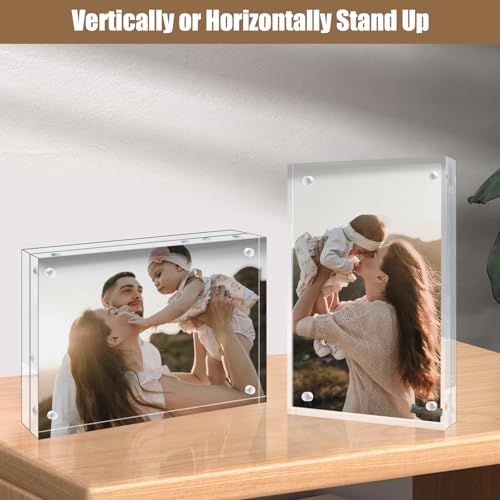 Egofine 8x10 Acrylic Frames 6 Pack, 20mm Thicker Frameless Clear Picture Frames, Double Sided Magnetic Picture Frames, Free Standing Desktop Display by Egofine - Image 3