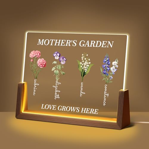 Custom Birth Flower Mothers Garden Plaque Light Up Frame Gifts For Mom